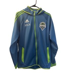 Adidas Seattle Sounders FC Zip Hoodie Mens Medium Blue Track Jacket MLS Fan